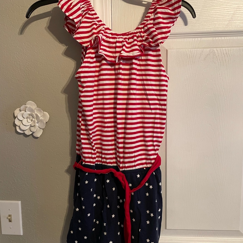 Red and White Striped Ruffle Romper